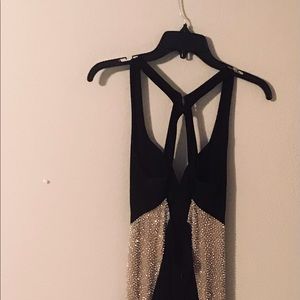 V-Neck Side Panel Jersey Dress - black and gold